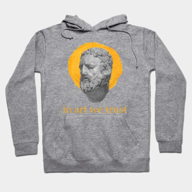 In Art We Trust | Plaster Head With Gold Paint Stroke Hoodie by KarabasClothing